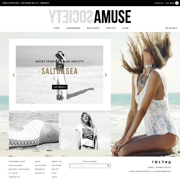 The Amuse Society website using Side Commerce ecommerce saas