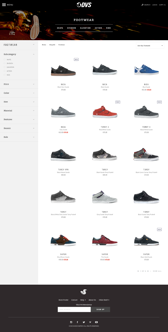 The DVS website using Side Commerce ecommerce saas